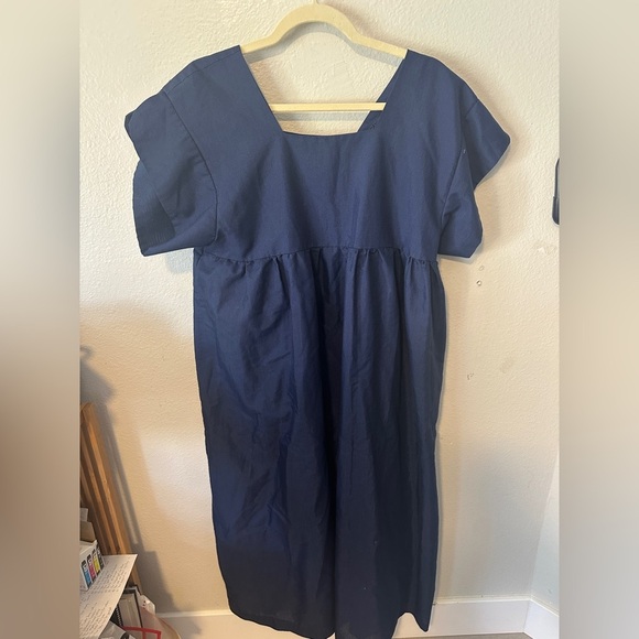 Handmade hand Embroidered Vintage Mexican Huipil Dress Caftan Gown Blue boho - Picture 9 of 11